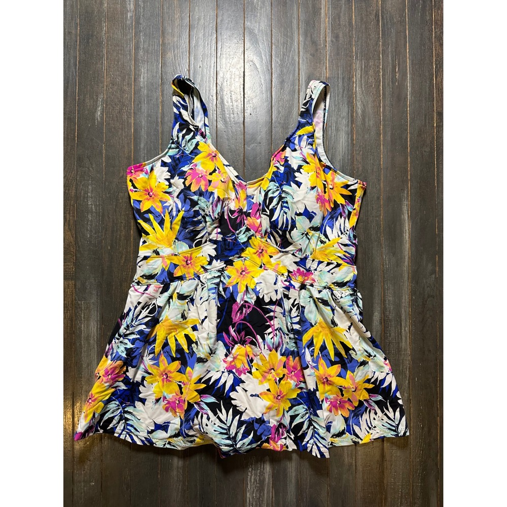 AZUL Tropical Floral Swim Dress One Piece Swimsuit Multicolor
